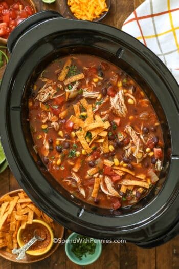 Crock Pot Chicken Tortilla Soup in a slow cooker