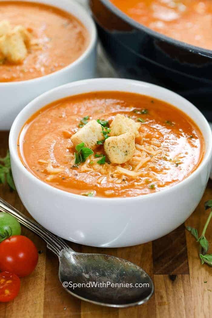 Fresh Tomato Soup in a white bowl