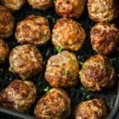 close up of cooked Air Fryer Meatballs in the air fryer