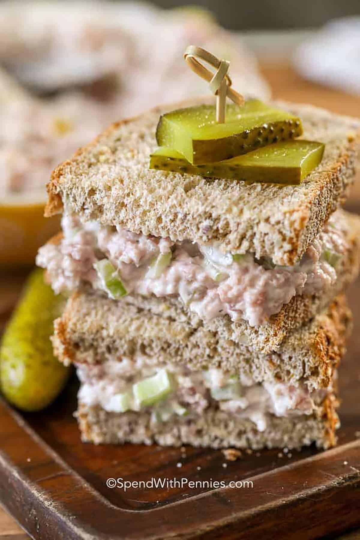 ham salad on bread with pickles