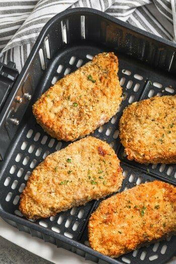 cooked Crispy Air Fryer Pork Chops in the air fryer