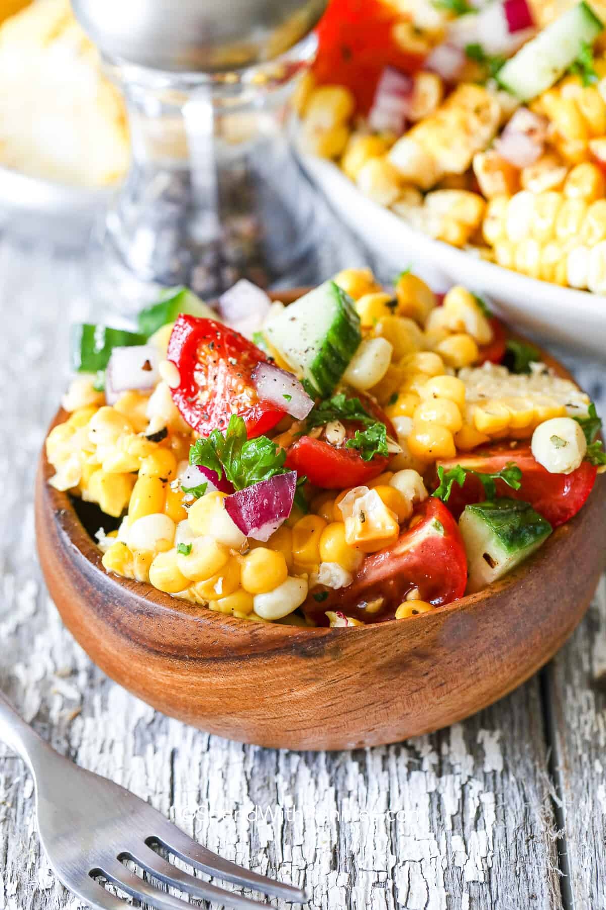 Summer corn salad in a bowl 