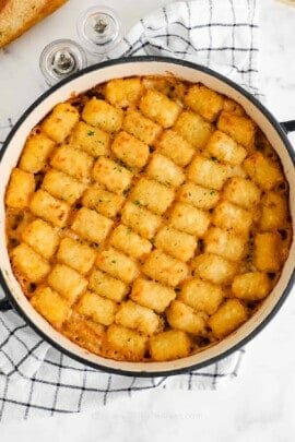 cooked Easy Tater Tot Casserole in the pot