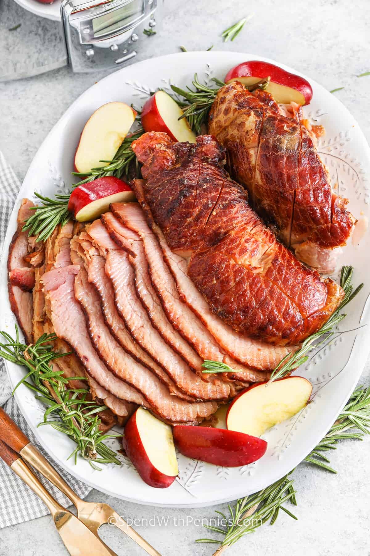 Crock Pot Ham with apple slices