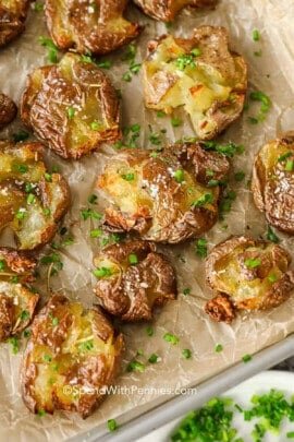 close up of Roasted Smashed Potatoes