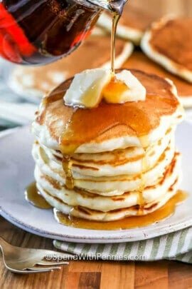 plated Fluffy Pancakes with syrup