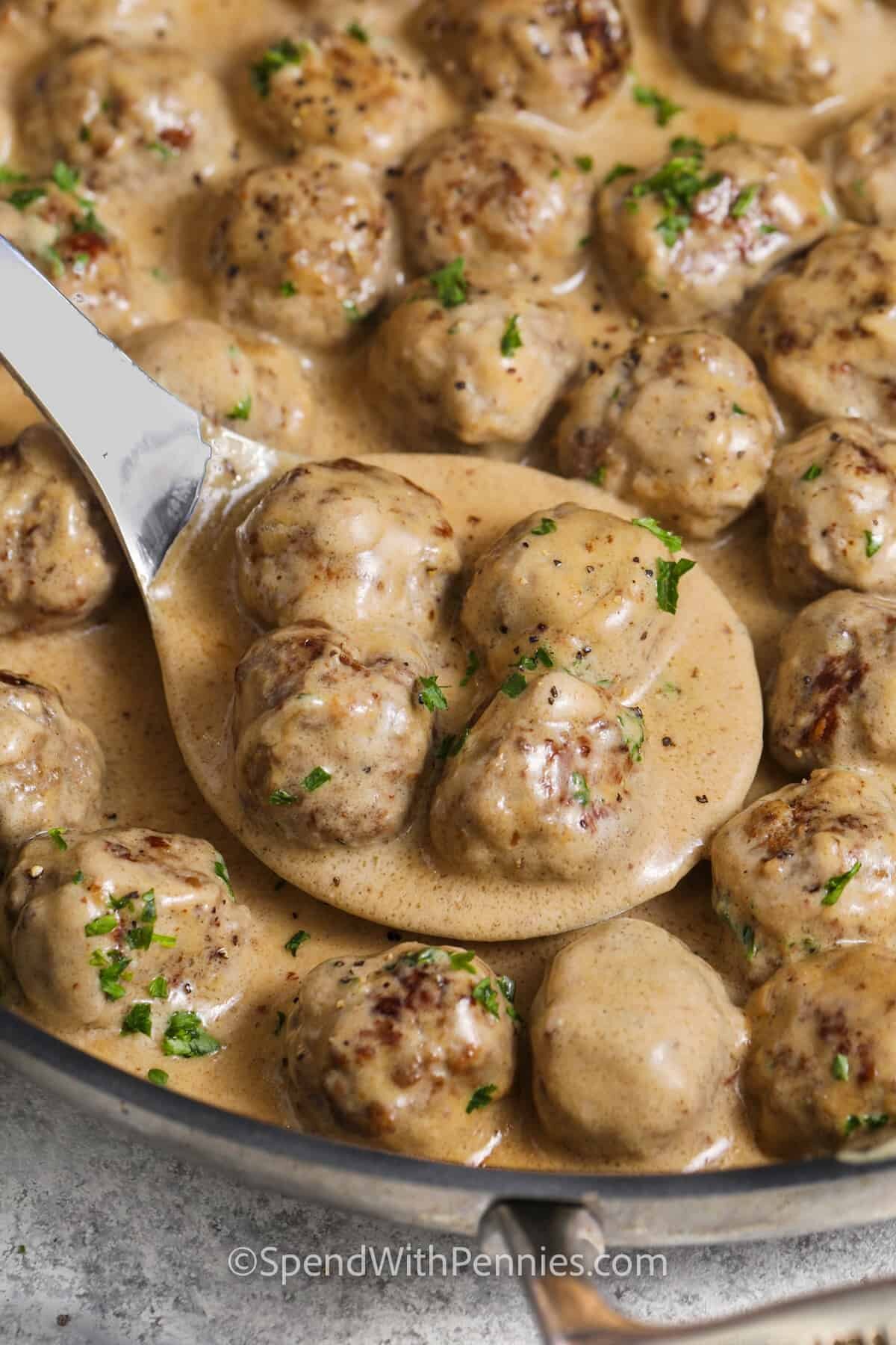 Swedish Meatballs on a spoon